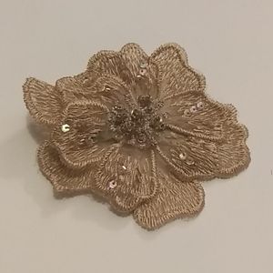 Taupe beaded fabric flower hair clip